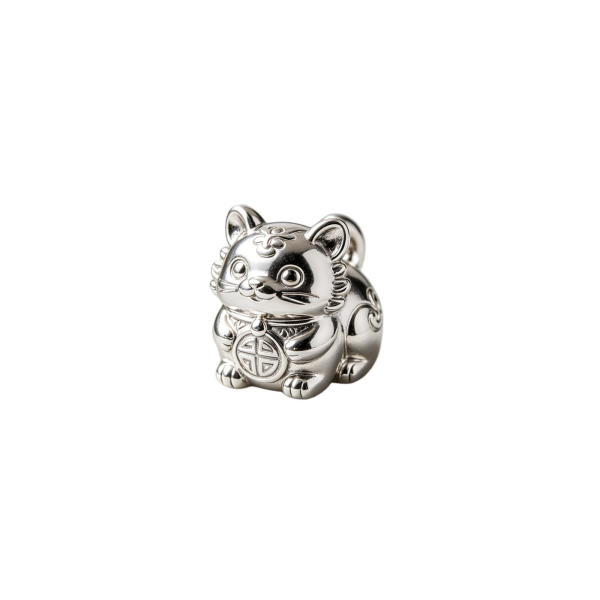 Polished Silver Lucky Cat Figurine, Good Luck Gift