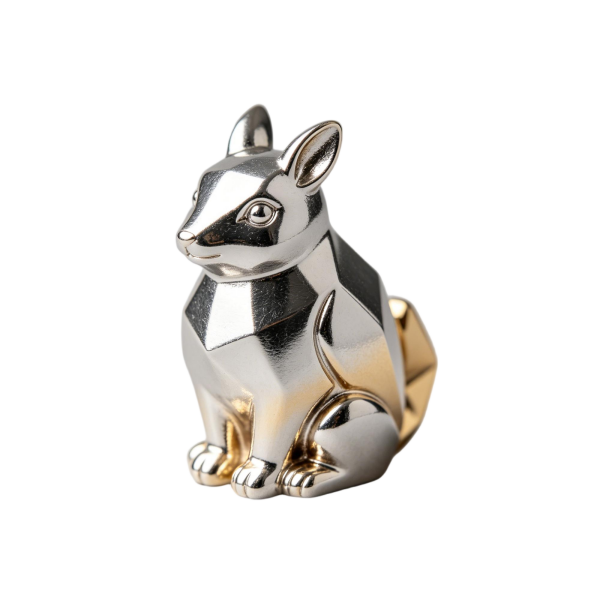 Modern Geometric Silver Fox Figurine, Stylish Small Gift