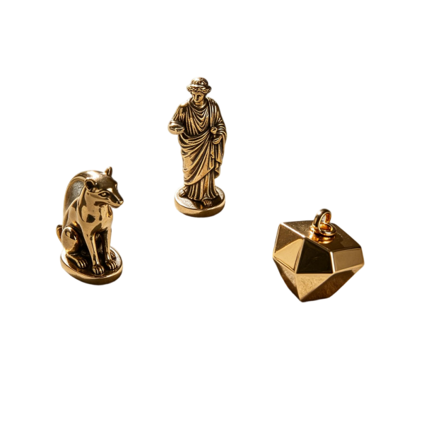 Brass Mini Figurine Keychain, Artistic Small Gift